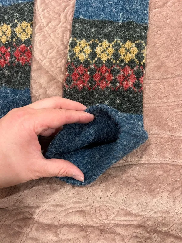 Blue Knit arm Warmers with Multicolor Fair Isle Stripes - Image 3