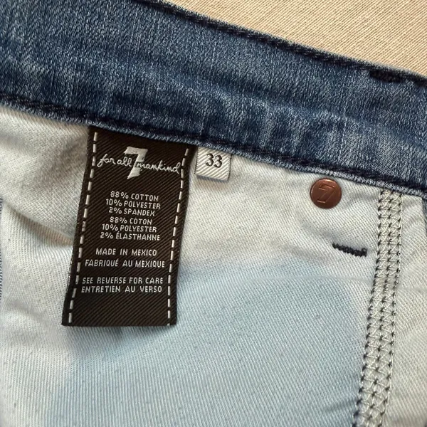 7 For All Mankind | Straight Blue Jeans Standard Fit‎ Raw Hem | Women's 33 - Image 7