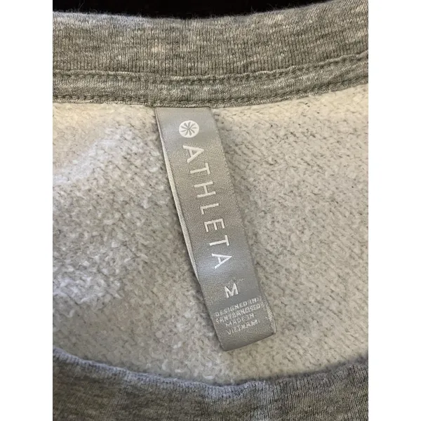 Athleta Sweatshirt Womens Medium Gray Fleece Raglan Crewneck Pullover Lined - Image 7
