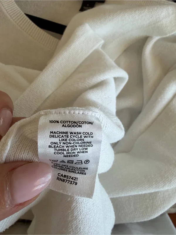 Ann Taylor Factory White Eyelet Sleeve Cotton Sweater Size L 🤍 - Image 4