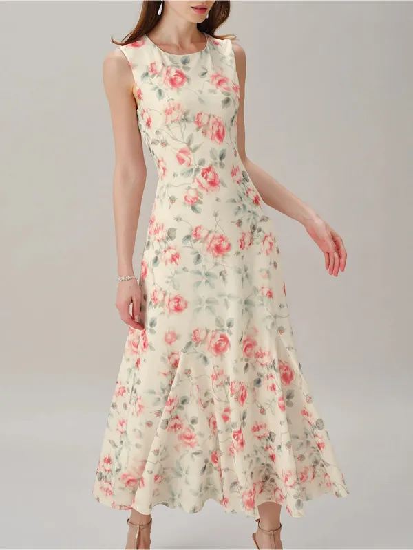 Rihoas Floral Sleeveless Maxi Dress — Pink Rose on Cream - Image 6
