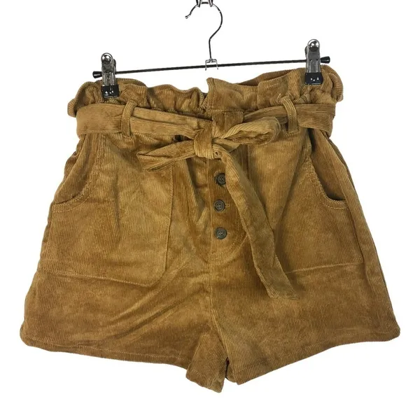 Love Tree Brown Corduroy‎ High Rise Paperbag Shorts M - Image 2