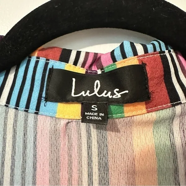 Lulus Marvel Light Blue Multi Striped Maxi Dress Womens Small Tie Waist - Image 3