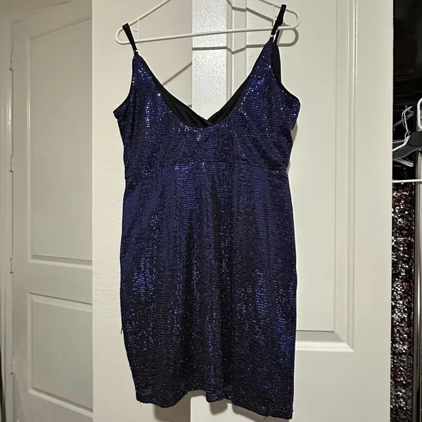 Lulus Women’s Shiny Purplish Blue Party Dress Sz XL Gathered Side - Image 9