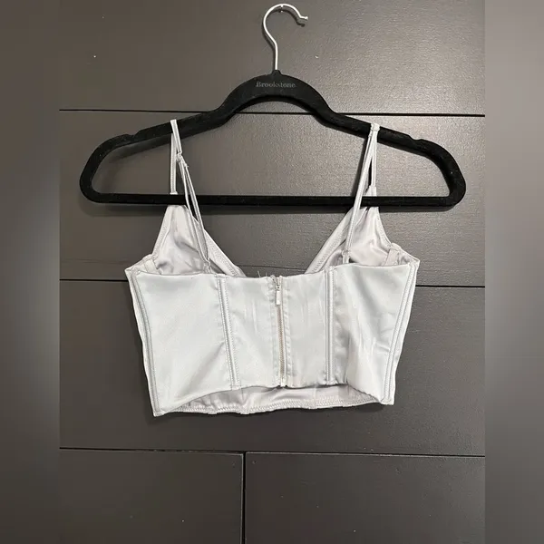 WHITE FOX Silver Corset Crop Tank Top Women’s Sz Small EUC - Image 3