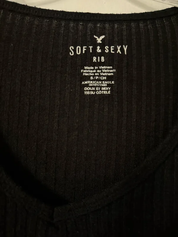 American Eagle Soft & Sexy Rib Black Long Sleeve Top Women’s Small - Image 2