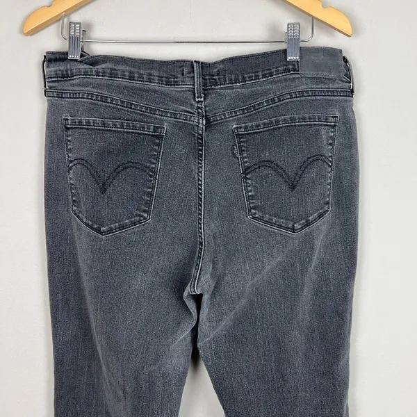 Levis 505 Straight Jeans Womens 33 Charcoal Black Gray High Rise Stretch Crop‎ - Image 9