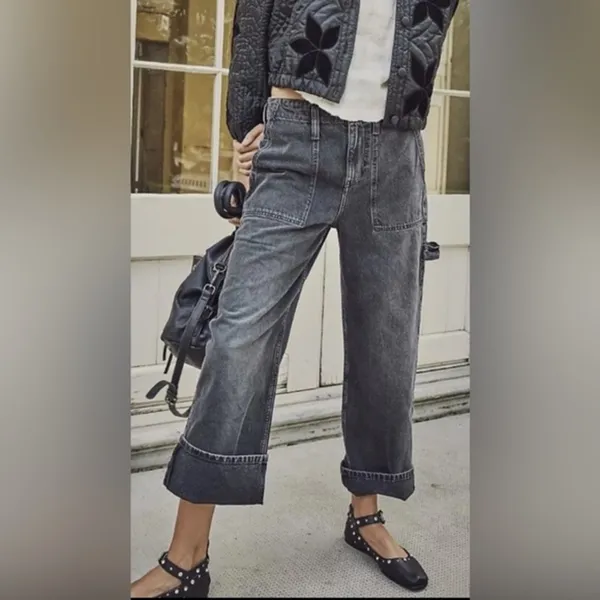 Free People Jeans We The Free Denim Jean Major Leagues VTG Black Mid-Rise Boho - Image 2