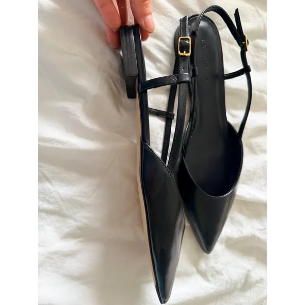 Everlane Italian Leather Pointed Slingback Flats Black Size 8.5 - Image 7