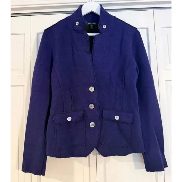 Eileen Fisher felted wool three button blazer cardigan size small blueish purple - Image 2