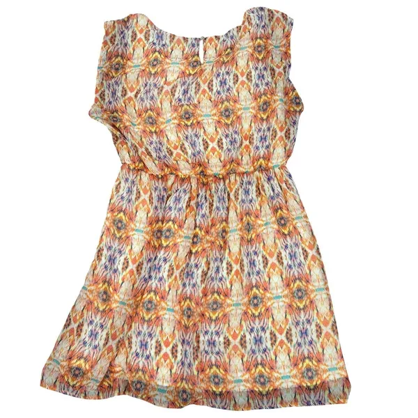 As You Wish Shift Dress Womens L Orange Abstract Print Chiffon Lined Cap Sleeve - Image 11