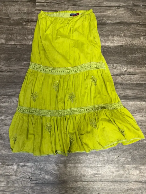 Kommotion NY Lime Green Boho Mx Skirt 100% Cotton Embroidered Sequin Tiered Sz S - Image 2