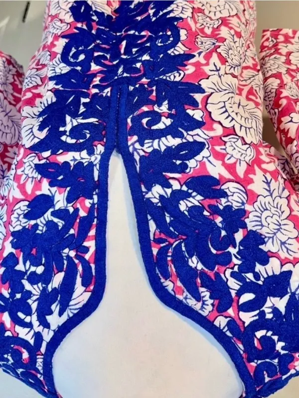 💥Roller Rabbit Pink Floral Embroidered Cotton Tunic Cover Up Top XS💛 - Image 6