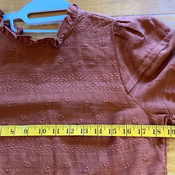 Universal Threads Puff Short Sleeve 100% Cotton Ruffle Mini Dress Burnt Orange S - Image 6