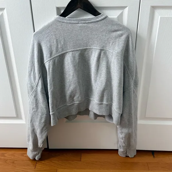 Aerie Offline Throwback Snap Fleece Crewneck in Heather Gray - Image 3