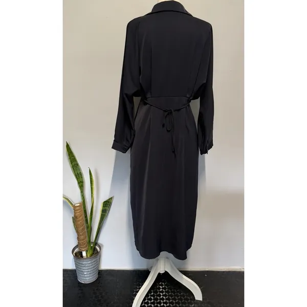 Navy Blue‎ Button Front Midi Shirt Dress – Size M Longe Sleeves - Image 3