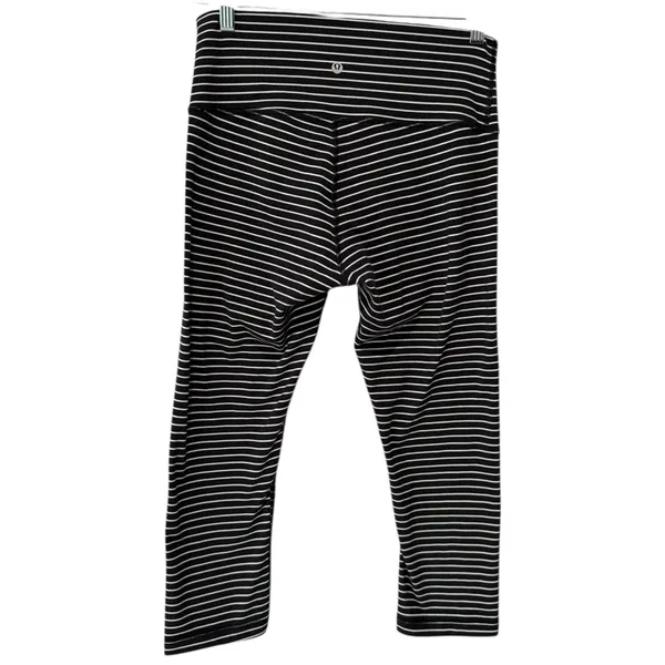 Lululemon Wunder Under Black White Stripe Crop Leggings 10 Athletic Workout Gym - Image 3