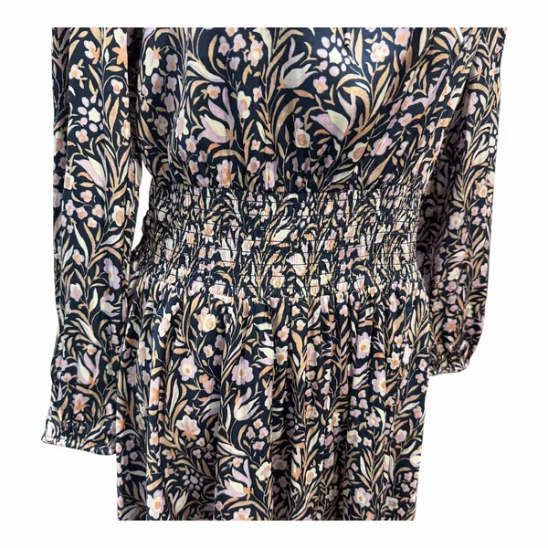 J Crew Dress Size-M Women Mini Dress Navy‎ Purple Smocked Waist Floral Fields - Image 9