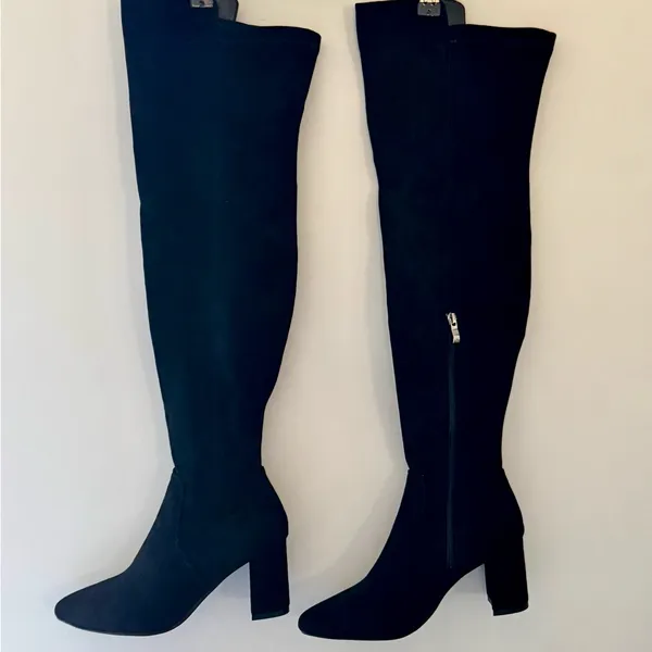 Black Faux Suede Over-the-Knee Boots - Image 4