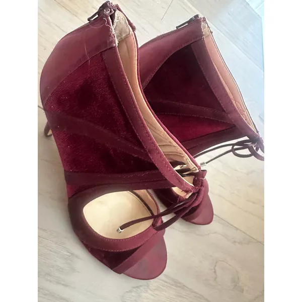 Nina Cherie Burgundy Velvet Peep Toe Heels Size 8 - Image 10