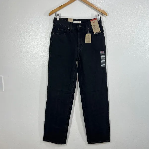 Levis 94‎ Baggy Jeans Womens 25x31 Mid Rise Straight Leg Black Wash Effortless - Image 2