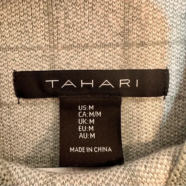 Tahari Mock Neck Sweater Green and White Plaid Medium - Image 4
