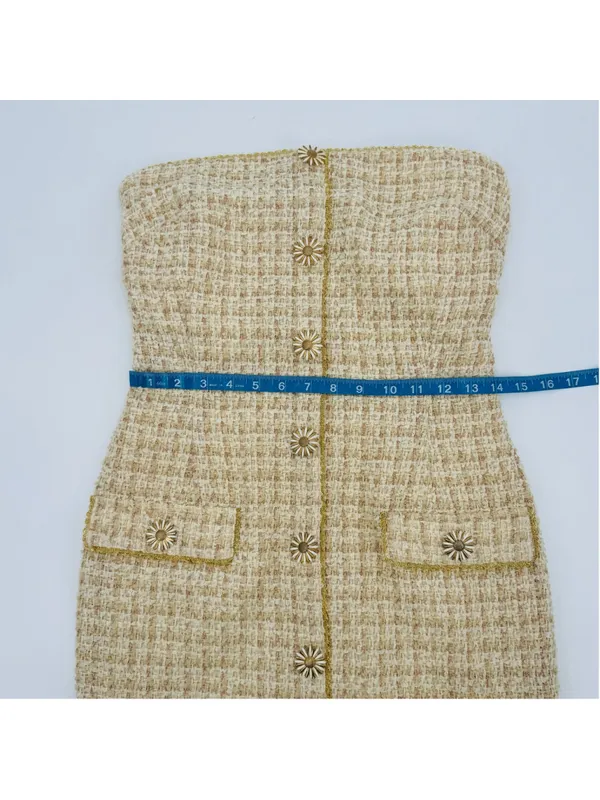 Anthropologie Eva Franco Strapless Tweed Dress Size 2 Beige Gold - Image 10