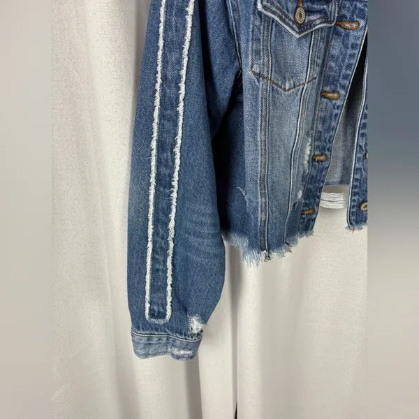 KANCAN “Sawyer” Blue Jean Distressed Cropped Denim Jacket, XL‎ 617 - Image 3
