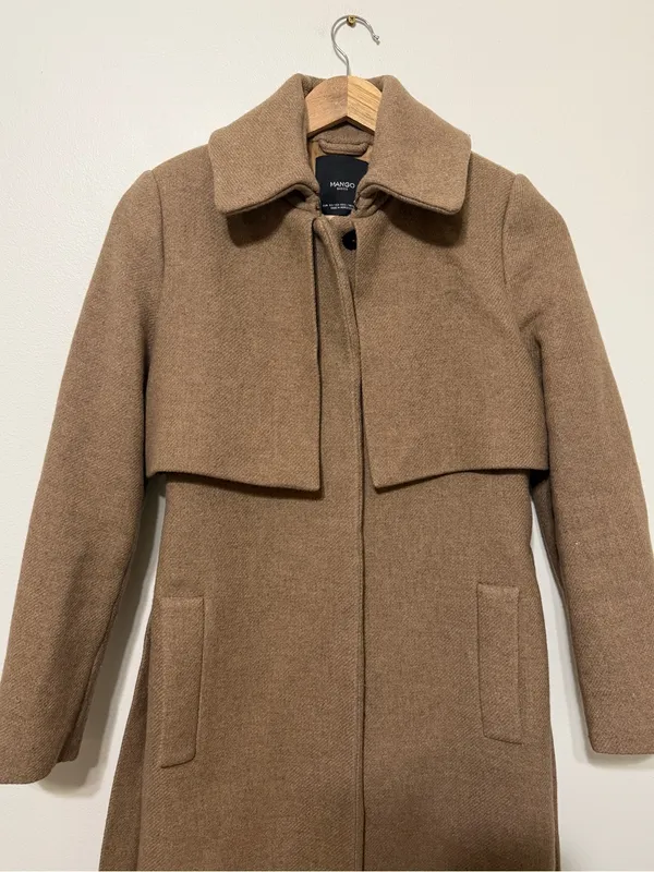 MANGO Double Layer Wool Blend Coat Size XS Brown Tan - Image 3