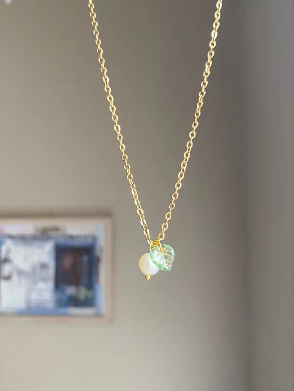 Handmade freshwater pearl & leaf fairy statement necklace🍃 - Image 2
