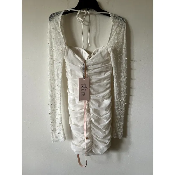 Oh Polly St Germain Embellished Long-Sleeve Mini Dress in Snow White size 4 New - Image 6
