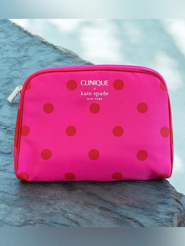 Kate Spade X Clinique Limited Edition Pink Polka Dot Cosmetic Travel Bag, NEW - Image 9