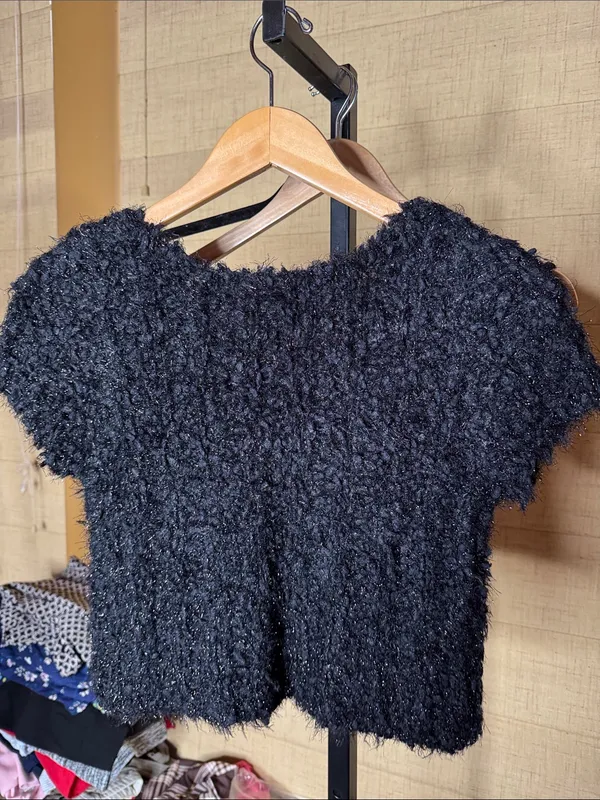 Anthropologie Knitted & Knotted Black Sparkle Cropped Cardigan Size Small - Image 8
