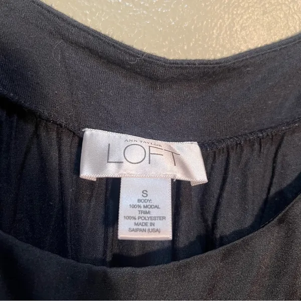 Loft Women's Size Small Square Neck Blouse‎ Puff Sleeve Black Satin Trim Modal - Image 8