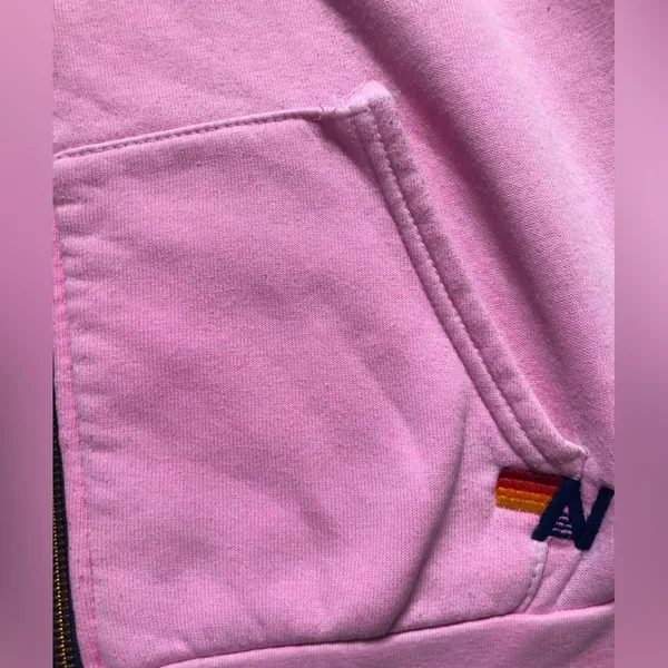 Aviator Nation 5 Stripe Hoodie in Heather Pink Rainbow Stripe Size Medium READ - Image 13