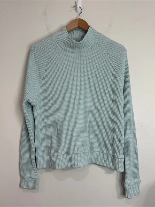 The North Face Pale Aqua Waffle Mock Neck Chabot Sweatshirt Hiking Outdoors sz L - Image 2