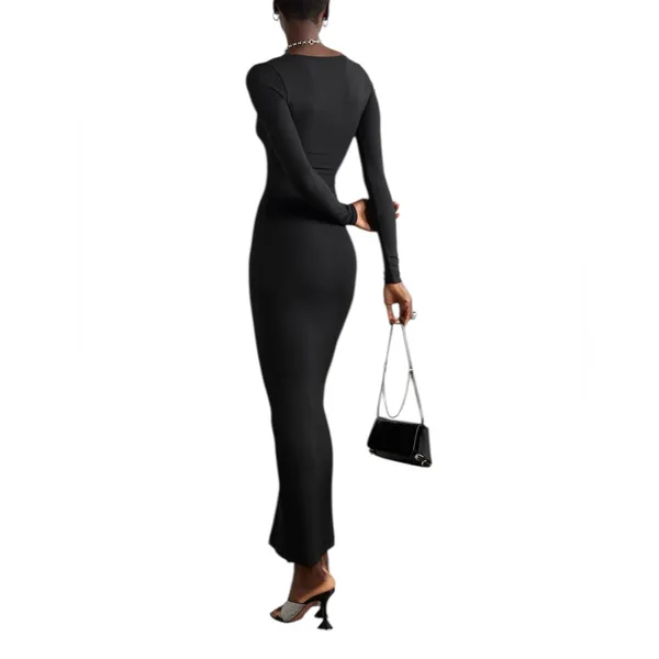 SKIMS - Soft Lounge Ribbed Stretch-Modal Maxi Dress Onyx Black Sz L - Image 2