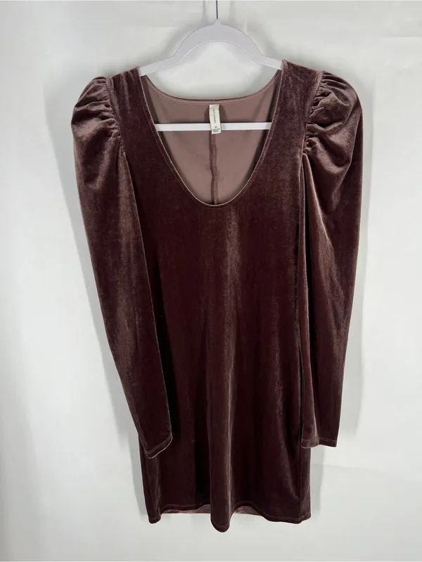 Gentle Fawn Mauve Velvet Puff Sleeve Mini Dress XS - Image 2