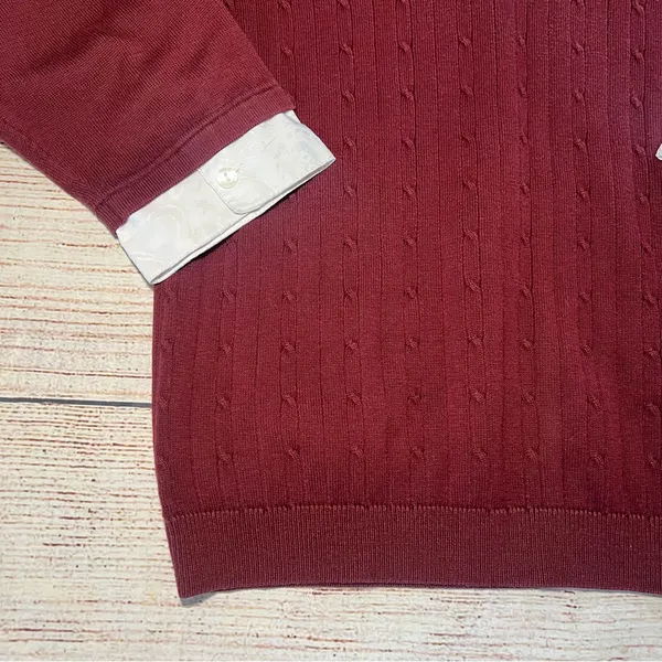 Vintage 90s Academia Sweater‎ Top Womens Small Red Knit Preppy Fall Collared Y2k - Image 2