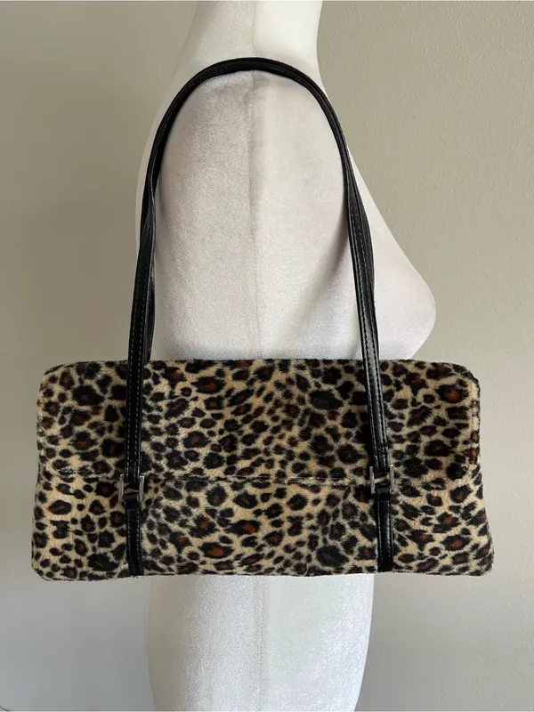 Leopard Print Shoulder Bag with Black Straps Tan - Image 2
