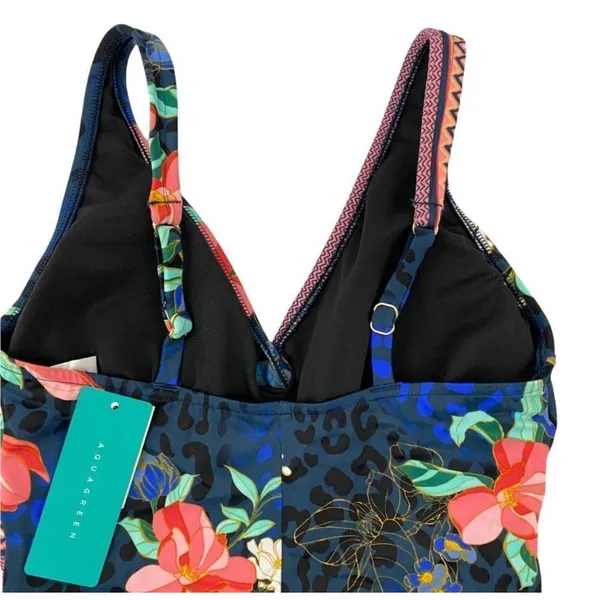 NWT AQUA‎ GREEN Women's Floral Wrap Front One Piece Swimsuit Size Small - Image 9