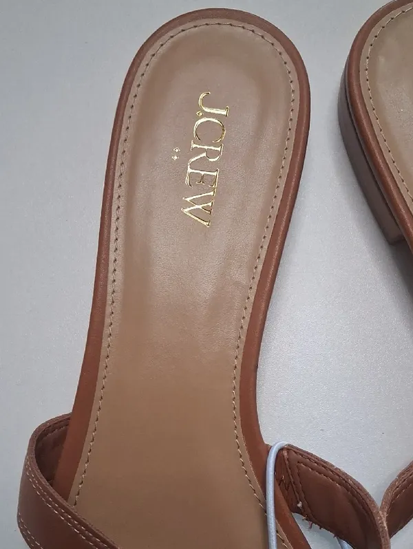 J. Crew Tan Leather Slide Mules with Gold Buckle - Image 4