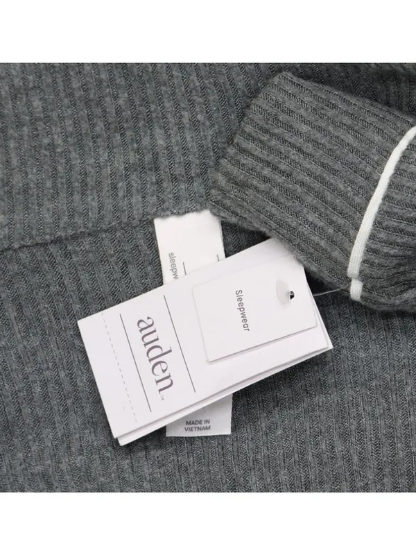 NEW Auden Cozy Ribbed Notch Collar Long Sleeve Pajama Top 94437845 Gray XS - Image 4