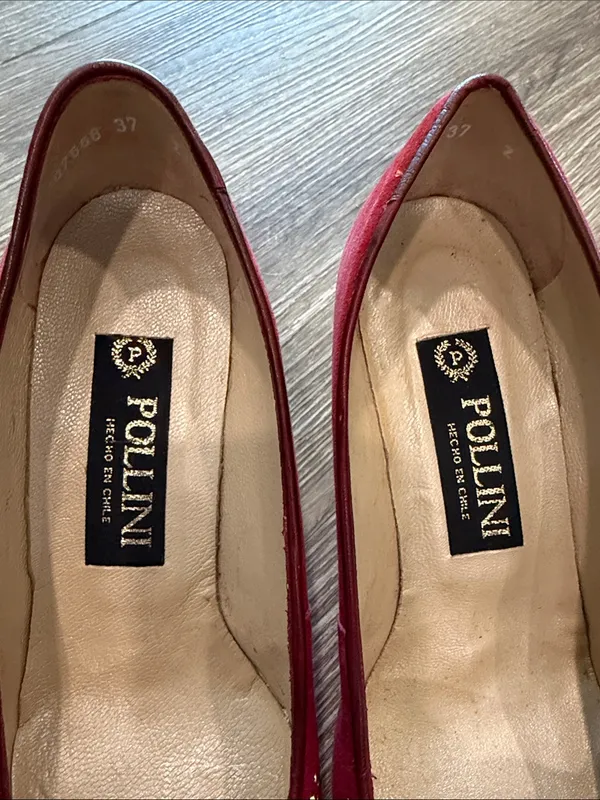 Pollini vintage pointy toe heels red suede leather 37 / US 7 - Image 3