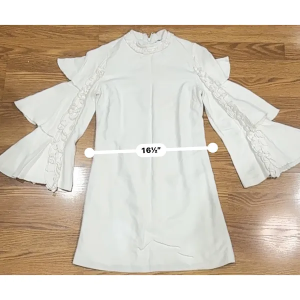 Alexis London Ivory Tiered Mini Dress Long Sleeve Flare Dress XS - Image 6