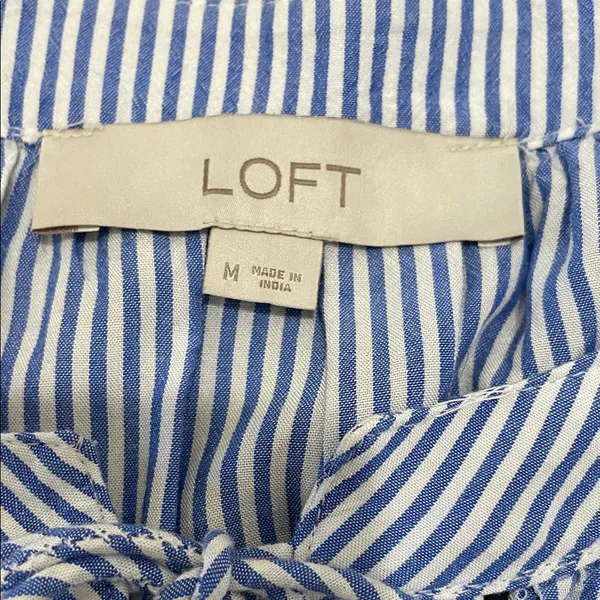 Ann Taylor LOFT Striped Navy and White Women's Blouse with Tassels - Image 3