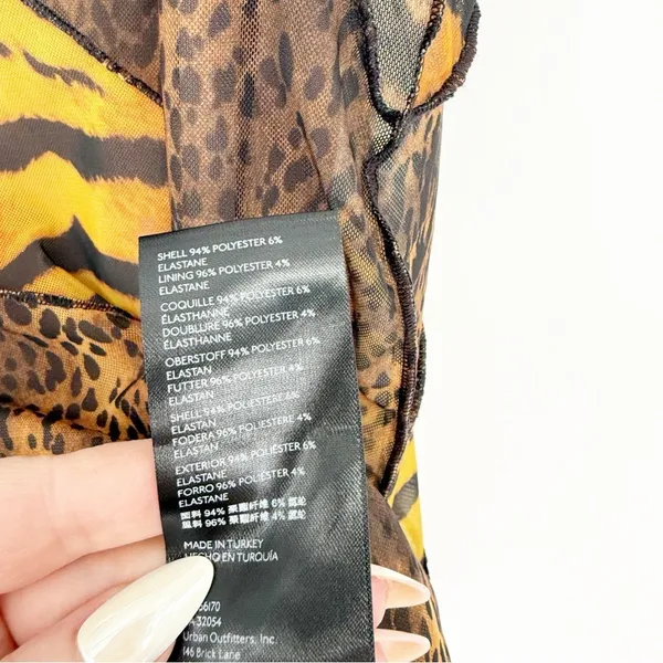 Urban Outfitters Mesh Animal Print Patchwork Midi Skirt Women's Size‎ S Tan Y2K - Image 6