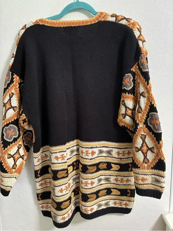 Vintage Jennifer Reed Geometric Grandma core V-Neck Sweater - Black & Mustard L - Image 4