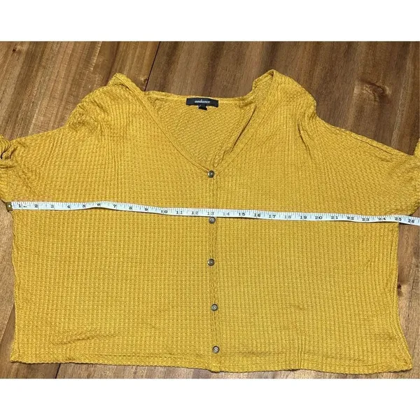 Ambiance Oversized small Long Sleeve Waffle Knit Crop Top Scoop Neck - Image 5
