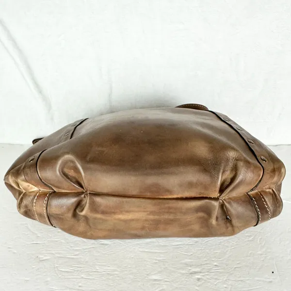 Patricia Nash Leather Hobo Bag Brass Turn Lock Studded Distressed Leather - Image 5
